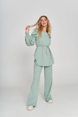 Брюки клеш из футера в цвете холодная мята