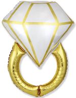 Шар (36''/91 см) Фигура, Кольцо с бриллиантом, Белый/Золото, 1 шт.