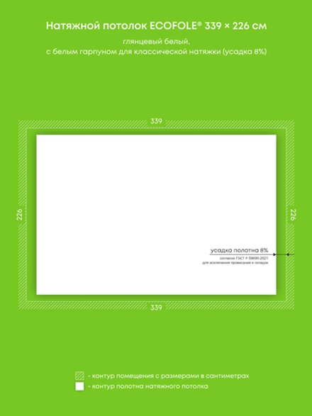 Глянцевый натяжной потолок 7.7 м2
