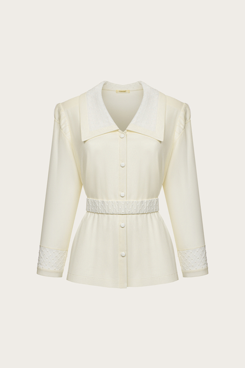 БЛУЗА ИЗ МОЛОЧНОГО ШЕЛКОВОГО ШИФОНА И КРУЖЕВА