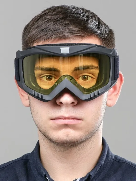 Очки-маска для езды на мототехнике, разборные, стекло желтое, цвет черный