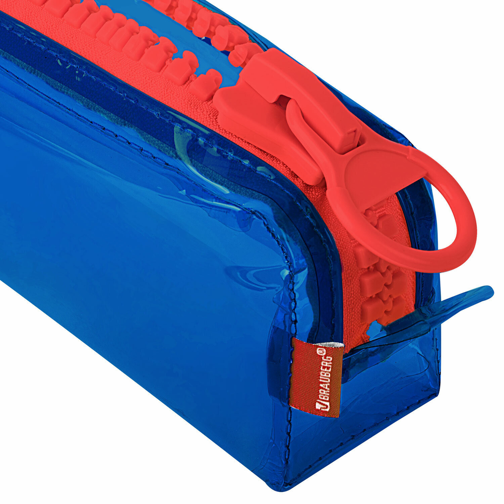 Пенал BRAUBERG с объемной "тракторной" молнией 1 отделение ПВХ 22х8х6 5 см "Contrast blue" (2 штуки в упаковке)