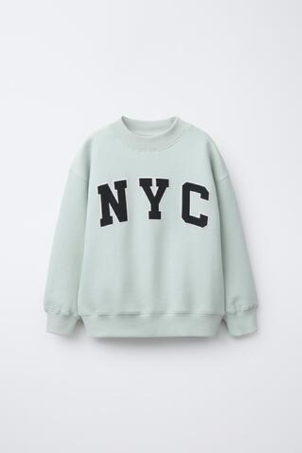 ZARA ТОЛСТОВКА С ТЕКСТОВЫМ ПРИНТОМ, СВЕТЛО-ЗЕЛЕНЫЙ