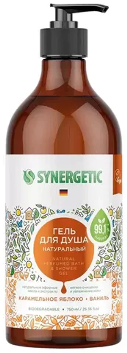 SYNERGETIC Гель для душа Карамельное яблоко женский мужской, 750 мл