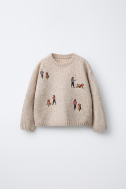 ZARA ТРИКОТАЖНЫЙ ДЖЕМПЕР С ВЫШИВКОЙ, ЭКРЮ