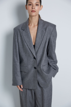 Жакет однобортный из шерсти серый меланж