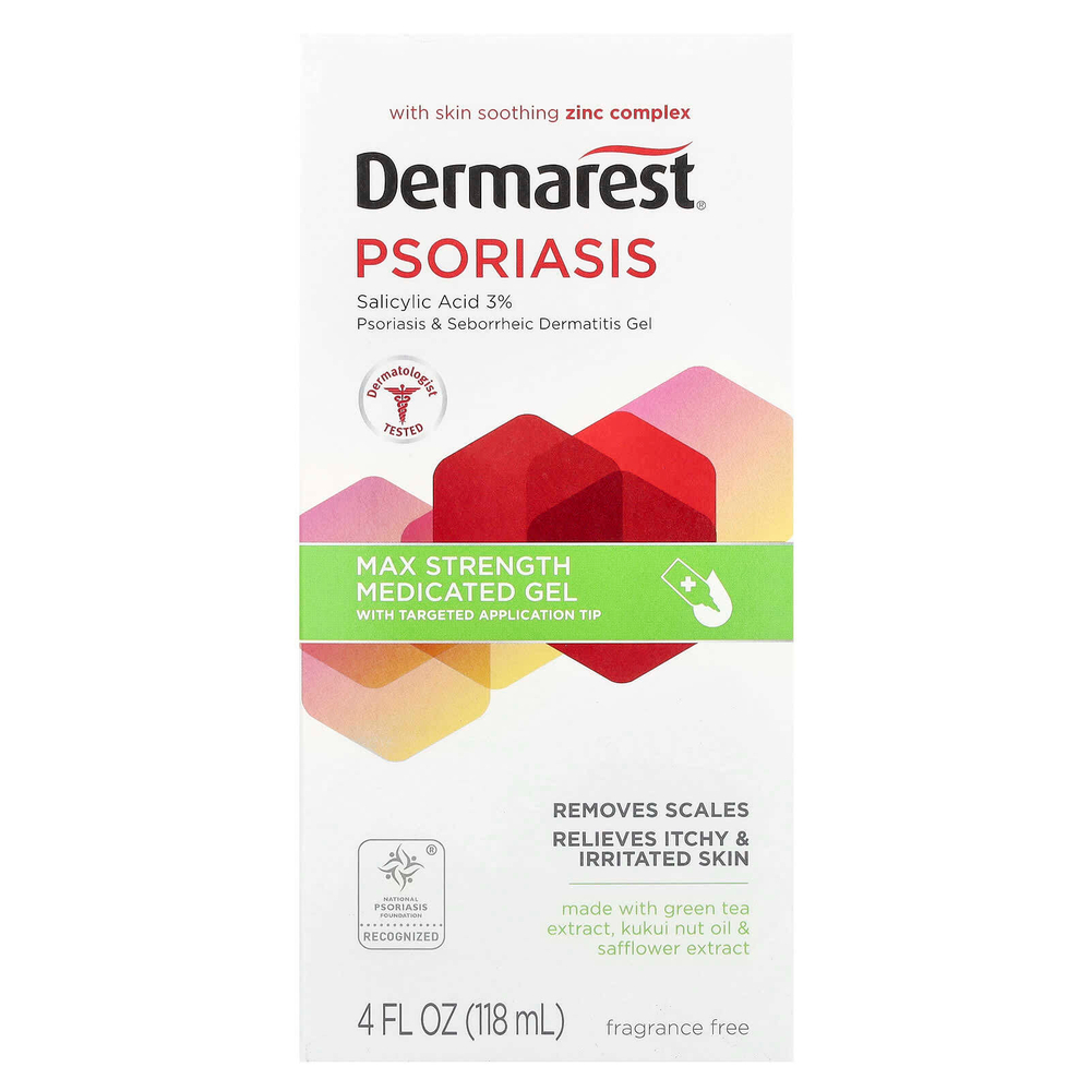 Dermarest, Псориаз, лечебный гель максимальной силы действия, без отдушек, 118 мл (4 жидк. унц.)