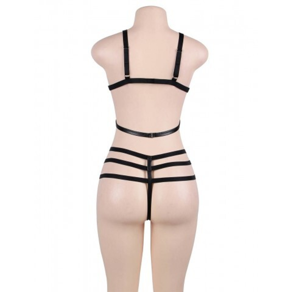 Комплект белья: бра и стринги с ремешками черные (размер XL-2XL)