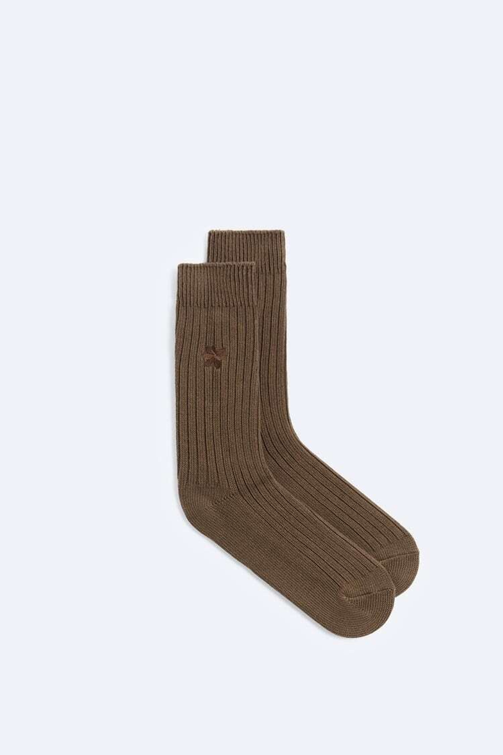 ZARA НОСКИ С ПОЛОСОЙ И ВЫШИВКОЙ, КОРИЧНЕВЫЙ