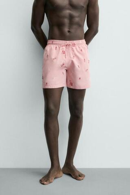 ZARA ПЛАВКИ С КОМБИНИРОВАННОЙ ВЫШИВКОЙ, РОЗОВЫЙ