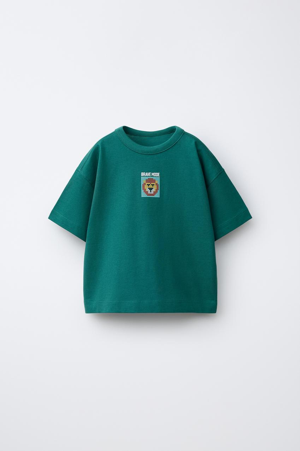 ZARA ФУТБОЛКА С ПИКСЕЛЬНЫМ АНИМАЛИСТИЧЕСКИМ ПРИНТОМ, МЯГКИЙ ЗЕЛЕНЫЙ