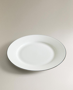 ZARA HOME ДЕСЕРТНАЯ ТАРЕЛКА ИЗ КОСТЯНОГО ФАРФОРА С КАЙМОЙ, БЕЛЫЙ/ЧЕРНЫЙ