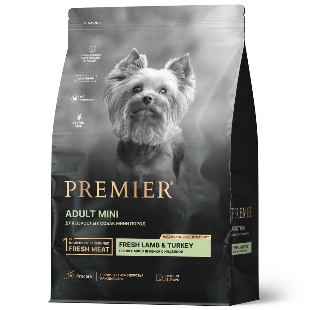 Сухой корм Premier Dog Lamb&amp;Turkey ADULT Mini для собак мелких пород свежее мясо ягненка с индейкой 1 кг