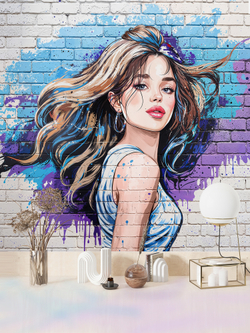 3D Фотообои подростковые граффити с девушкой