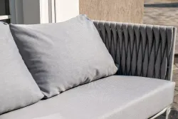 "Монако" лаунж-зона 4-местная из роупа со столом "Верона" (серый гранит), каркас светло-серый, роуп светло-серый