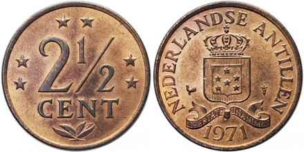 Нидерландские Антильские острова 2.5 цента, 1970 - 1978 Герб XF
