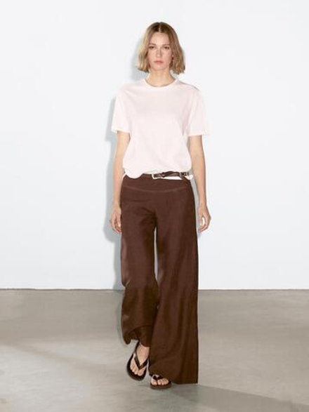 Massimo Dutti Футболка из 100% хлопка, пастельно-розовый