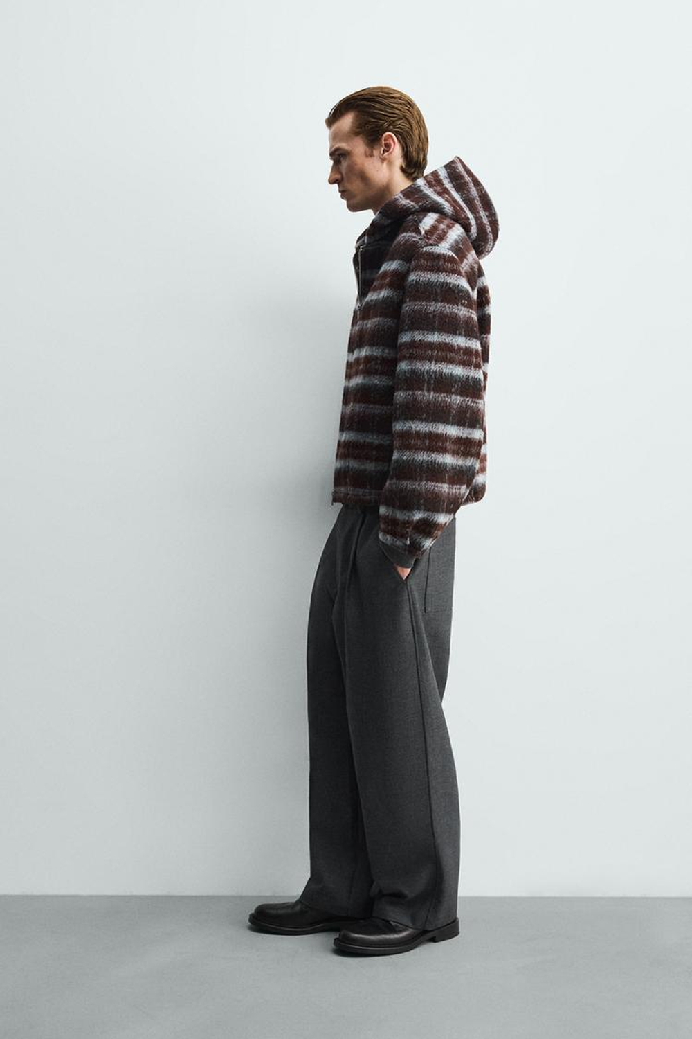 ZARA КУРТКА BOXY FIT В КЛЕТКУ С КАПЮШОНОМ, КОРИЧНЕВО-СИНИЙ