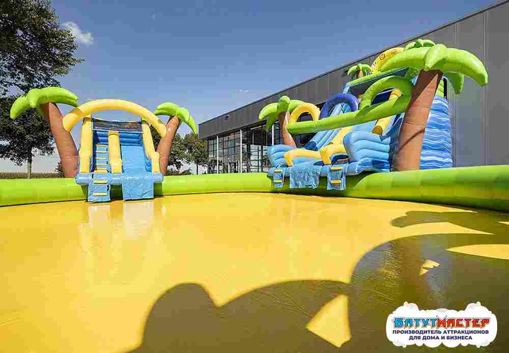 Надувной аквапарк с бассейном и горками «Тропический остров», 24×18×7,6 м