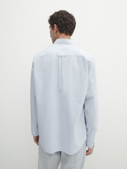 Massimo Dutti Рубашка из 100% хлопка в полоску, небесно-голубой