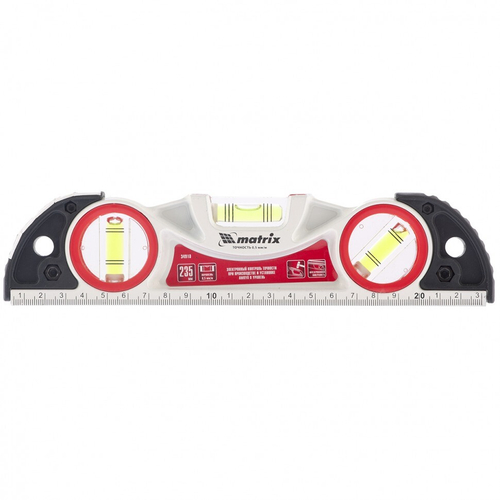 MATRIX Уровень алюминиевый 235мм литой фрезерованный 3 глазка две ударные площадки