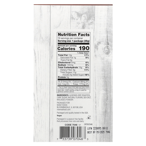 NOW Foods, Миндаль с соленой карамелью, 10 порционных пакетиков, 35 г (1,25 унции)