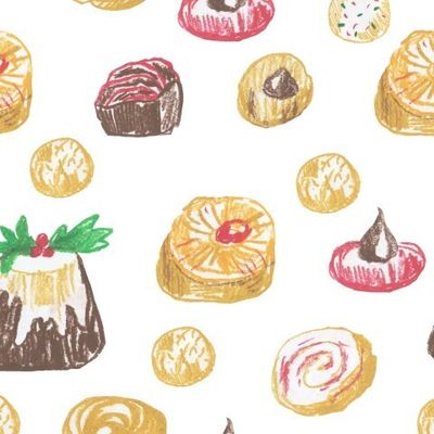 Бесшовный паттерн с рождественской едой восковыми мелками