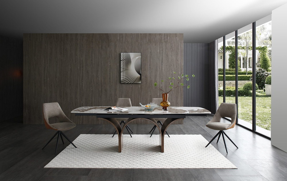 Стол DT2341 (180-260) белая глянцевая керамика/орех