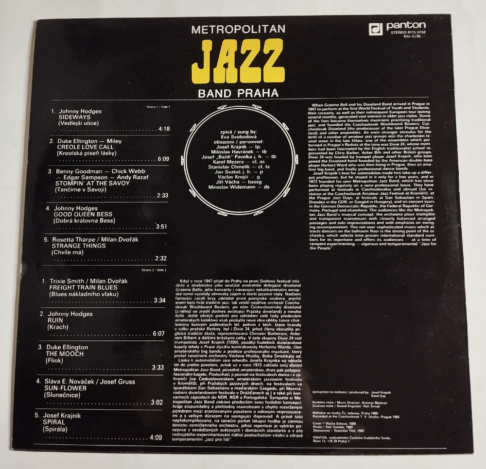 Винтажная виниловая пластинка LP Metropolitan Jazz Band Praha Spiral (Чехословакия 1983)