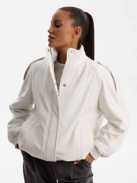 Бомбер "Рептилия" утепленный из экокожи, цвет белый