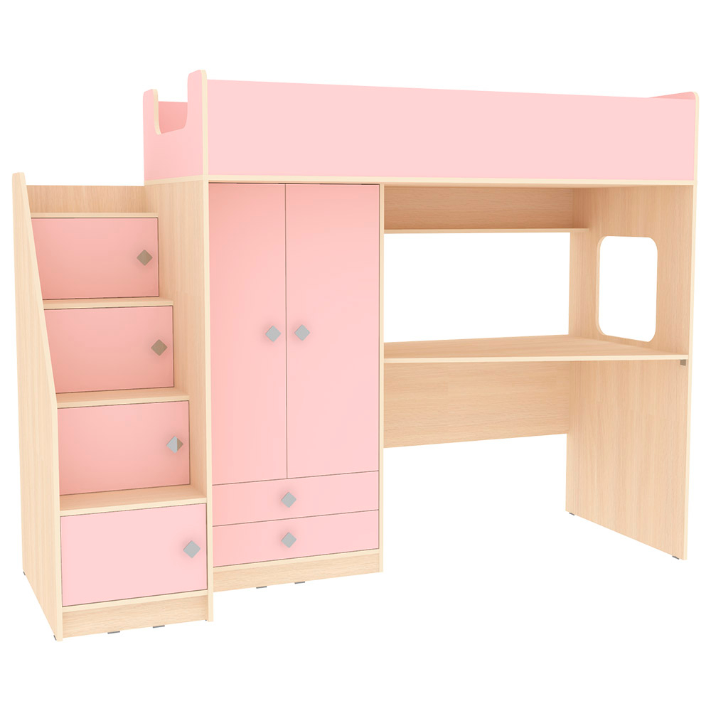 Кровать-чердак КарИВи Л-А606.3 75х190  Дуб Молочный Розовый