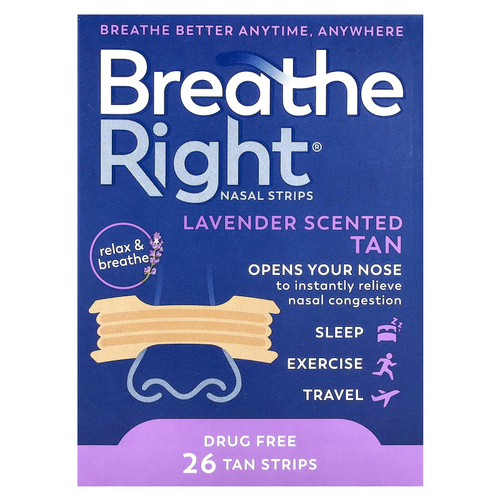 Breathe Right, Полоски для носа, лаванда, 26 шт.