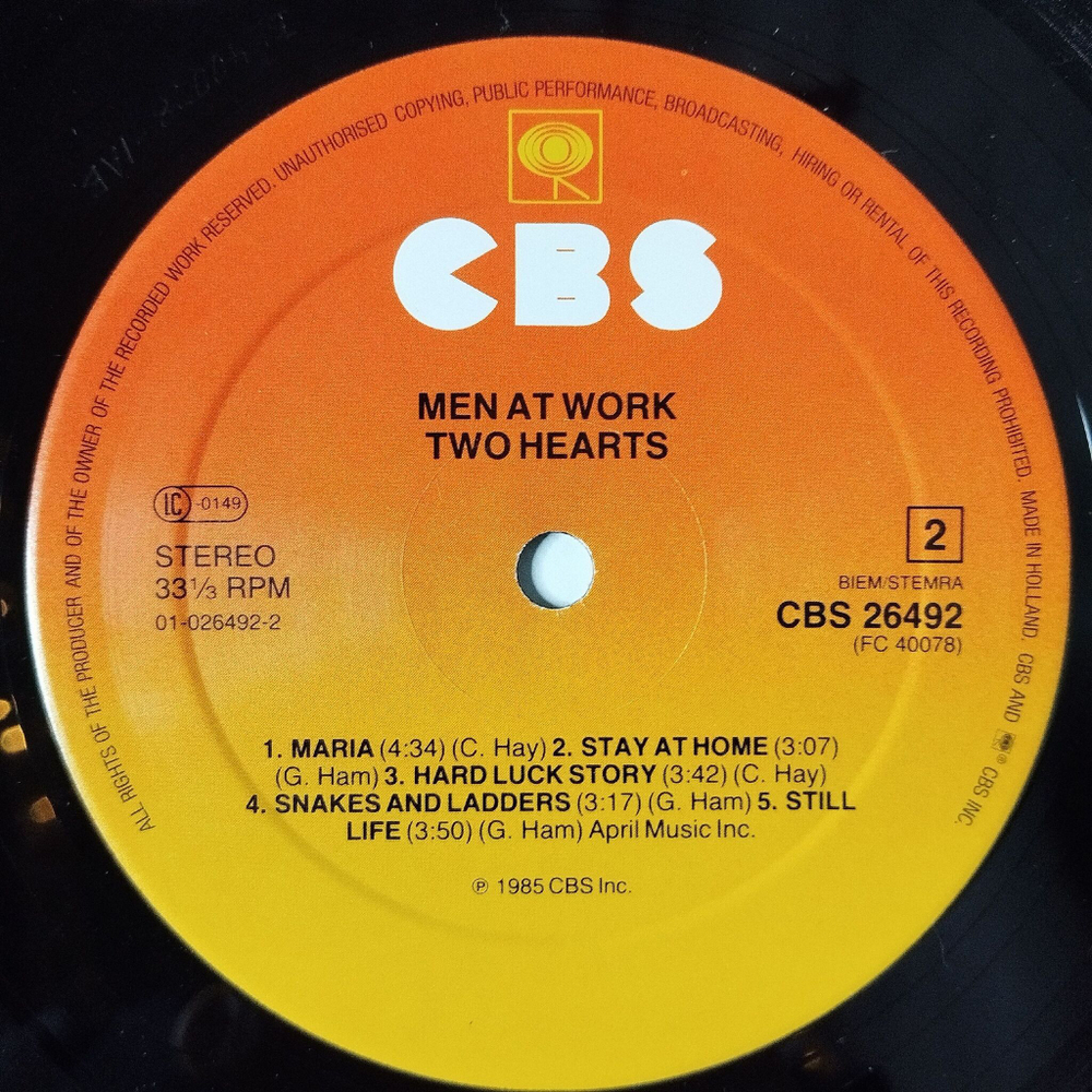 Винтажная виниловая пластинка LP Men At Work Two Hearts (Holland 1985)