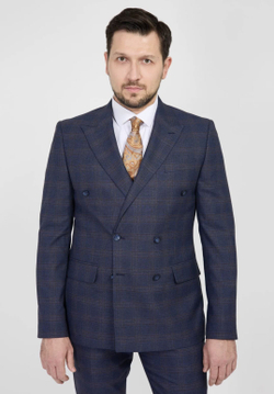 Мужской двубортный костюм (синий) В93