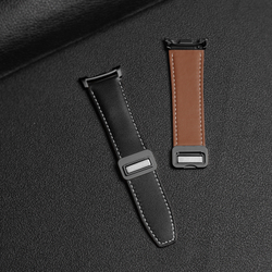 Ремешок из натуральной кожи черного цвета от Dux Ducis для смарт часов Samsung Galaxy Watch 8 (40 и 44мм), серия YA Series