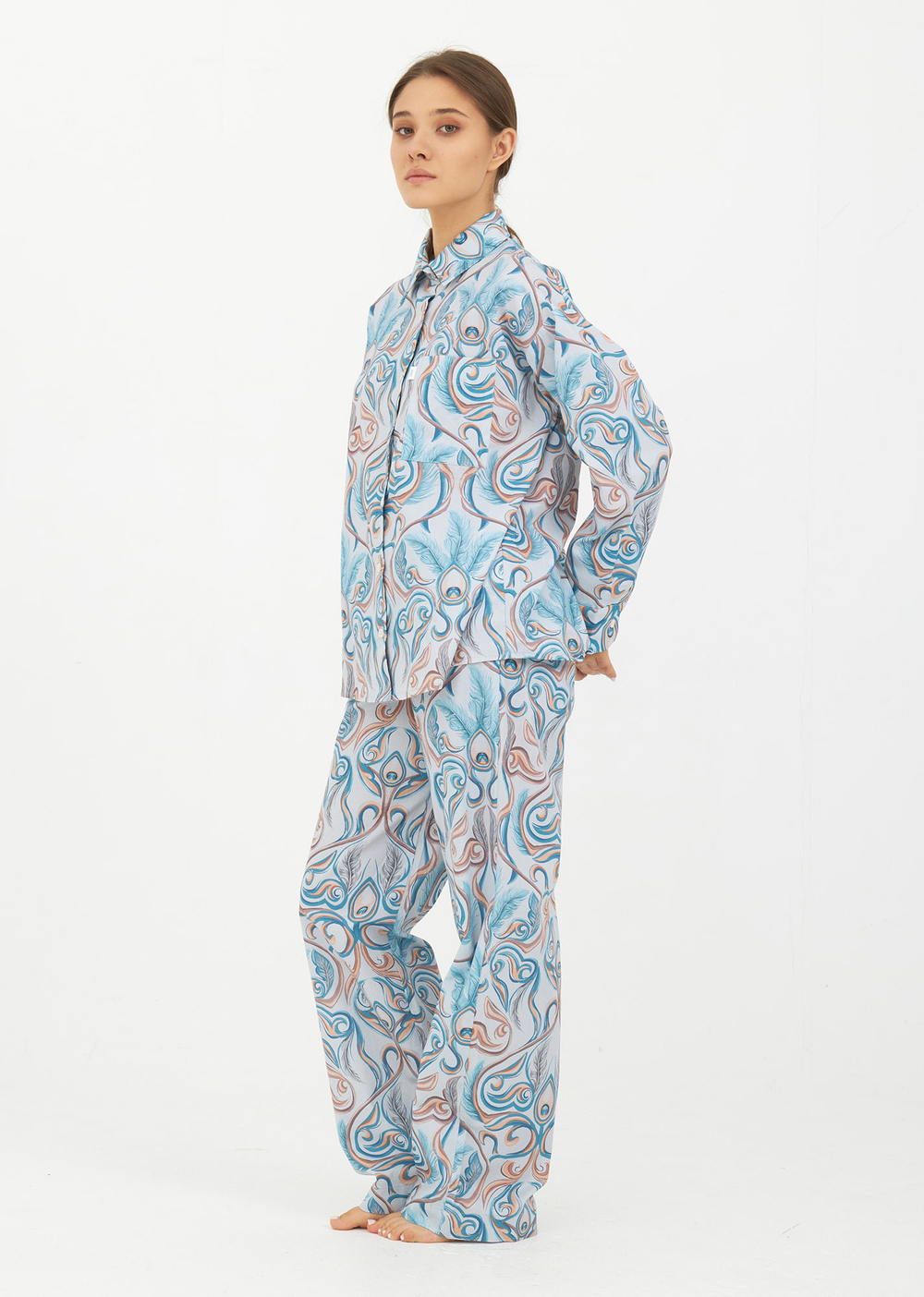 Пижама (брюки-рубашка) принт 225-01, р XL