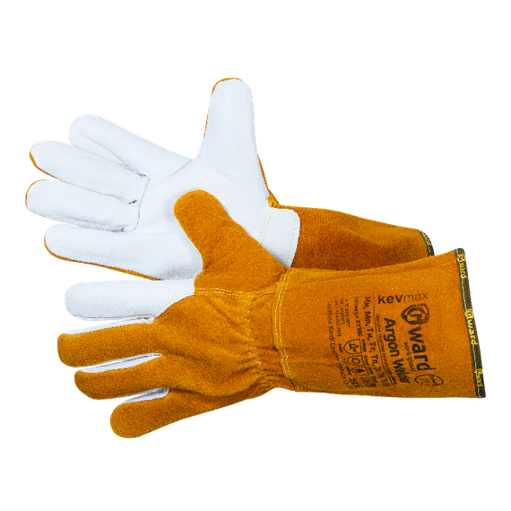 Краги Gward Argon Welder, из спилка, с ладонью из белой кожи