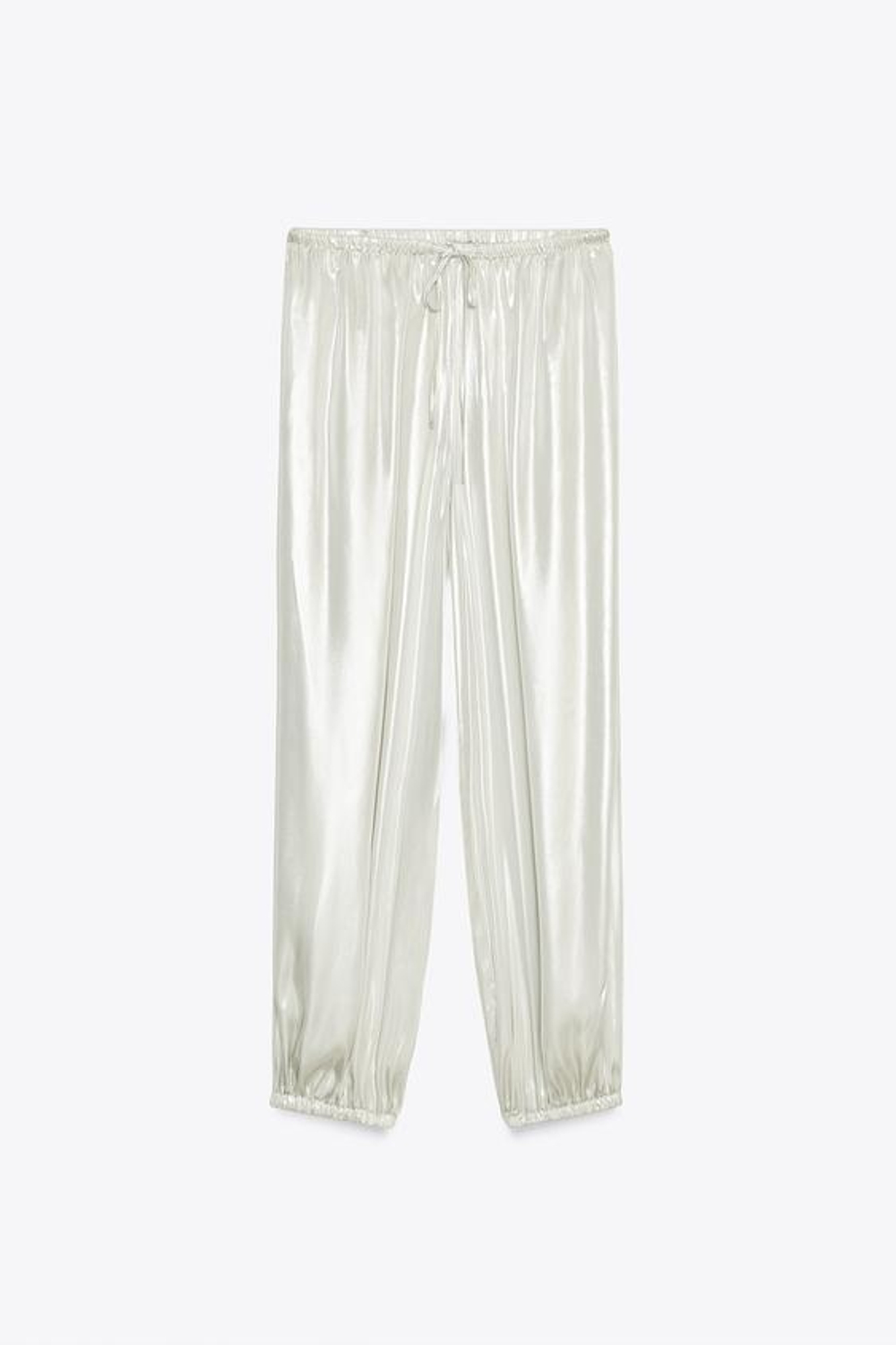 ZARA БРЮКИ-БАНАНЫ С ЭФФЕКТОМ ФОЛЬГИ, СЕРЕБРИСТЫЙ