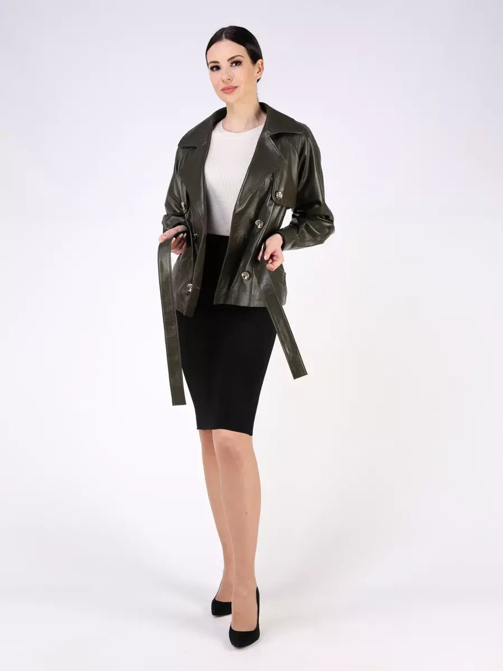 Кожаная куртка осень Турция тренч короткий