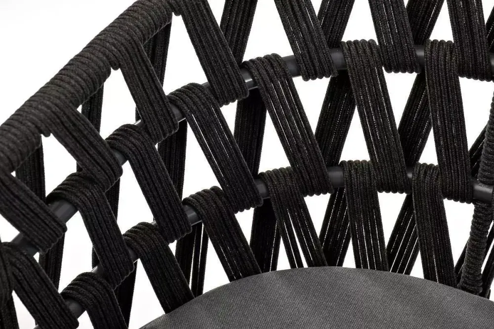 "Диего" стул плетеный из роупа, основание дуб, каркас из стали темно-серый (RAL7024) муар, роуп темно-серый круглый, ткань серая