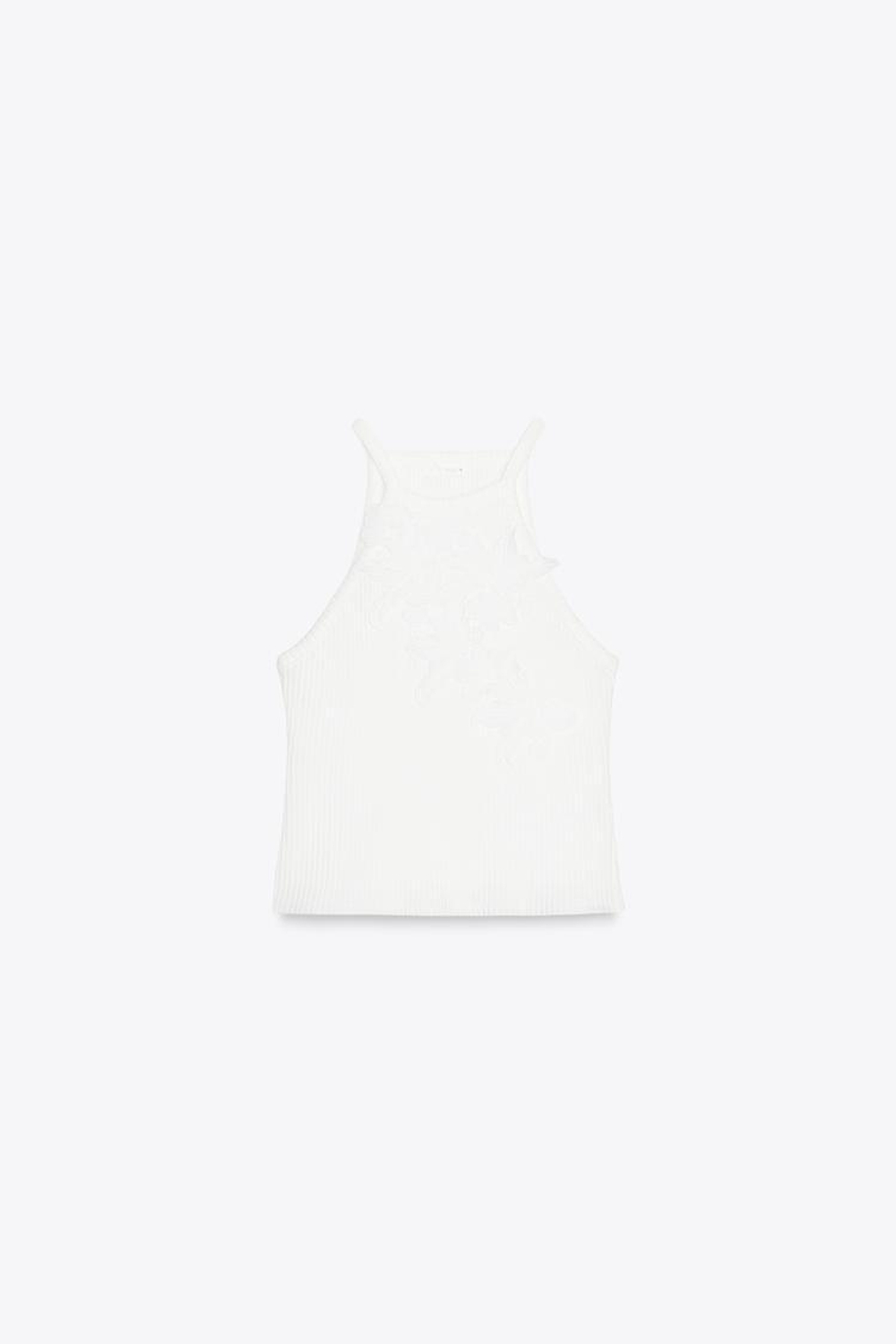 ZARA ТОП В РУБЧИК С ВЫШИВКОЙ, БЕЛЫЙ