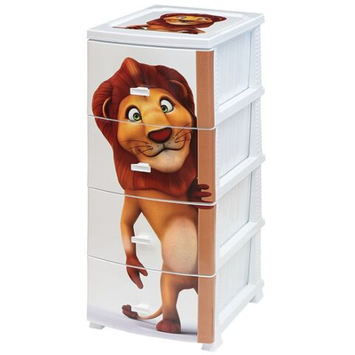 Комод детский 4 ящика, Лев, 38х47х98 см, бел, Росспласт, РП-451