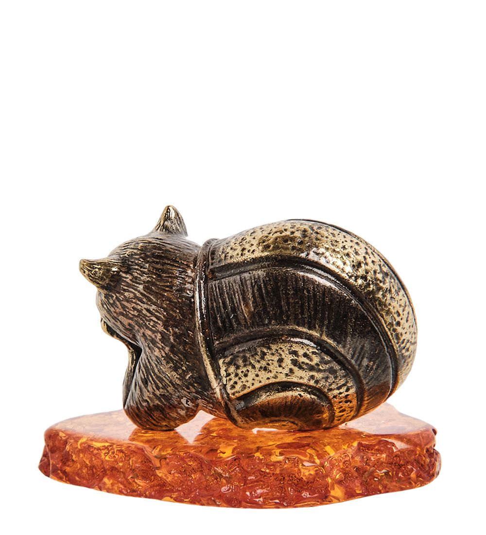 Народные промыслы AM-2275 Фигурка «Кот-улитка» (латунь, янтарь)
