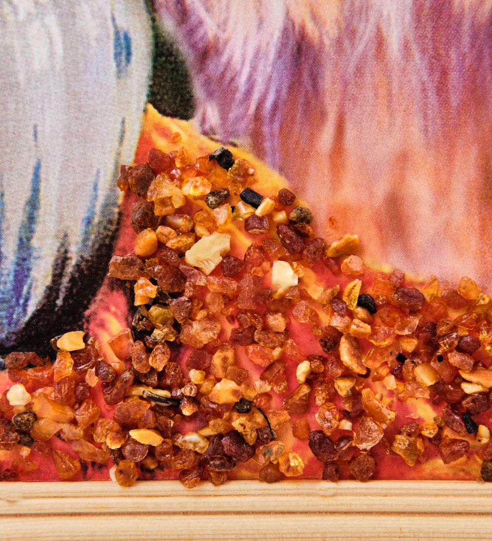 AMB-51/54 Картина «Йоркшир терьер» (с янтарной крошкой) дер.рамка 21х30