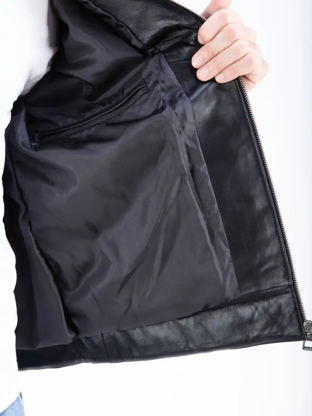 Куртка мужская из натуральной кожи стеганая,  утепленная