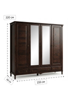 Шкаф 233х68х220, Джоли, распашной, 4 двери, с ящиками для одежды, из массива березы, коричневый, Makosa