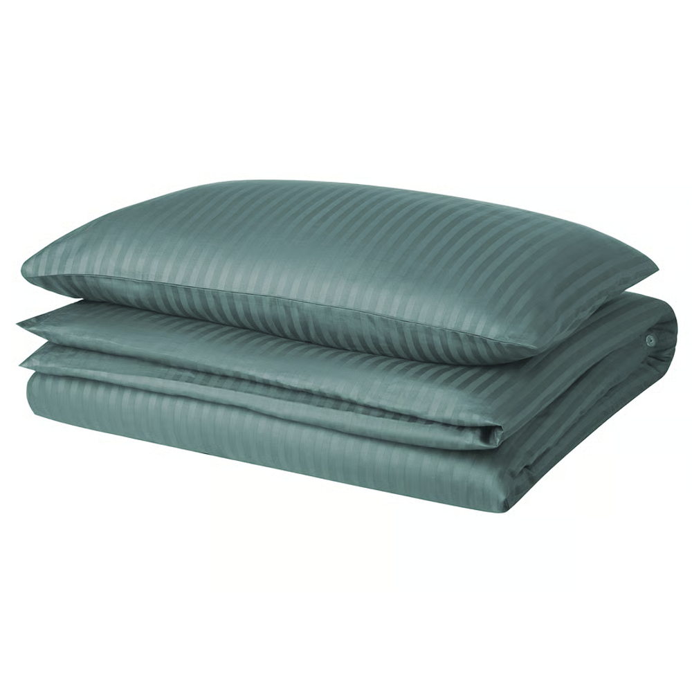 Комплект из сатина НАТЕСМИО наволочка + пододеяльник 1,5-сп | темно-бирюзовый страйп-сатин