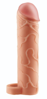 Телесная насадка с кольцом Perfect 1 Extension with Ball Strap - 17 см. (Цвет: телесный)