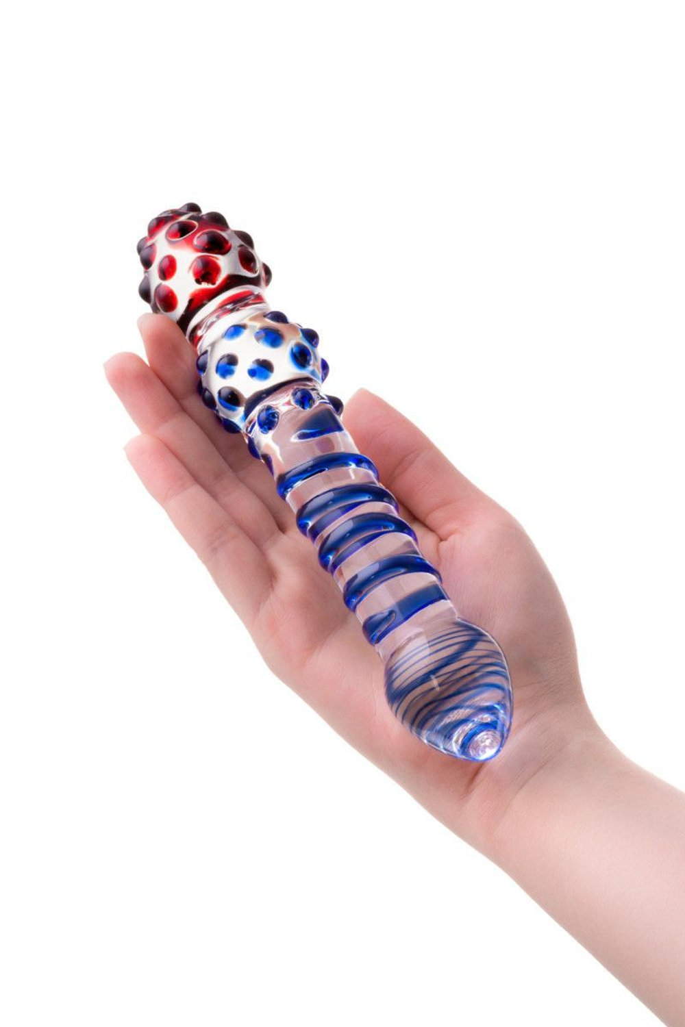 Стеклянный фаллос Sexus Glass, спираль и шишечки, 20,5 см