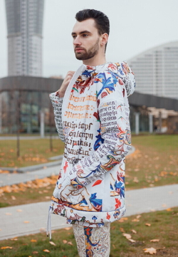 Куртка «Манускрипт», по мотивам готического шрифта и иллюстраций из Бревиария короля Мартина Арагонского